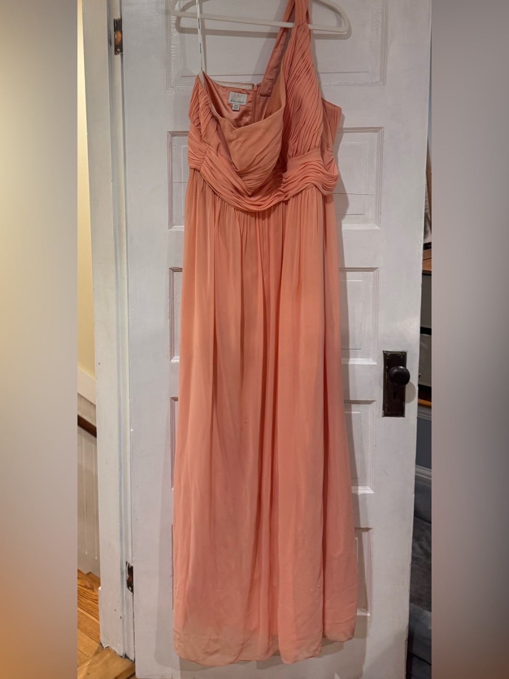 Donna Morgan Peach Draped Chiffon One Shoulder Long Dress - Picture 1 of 3